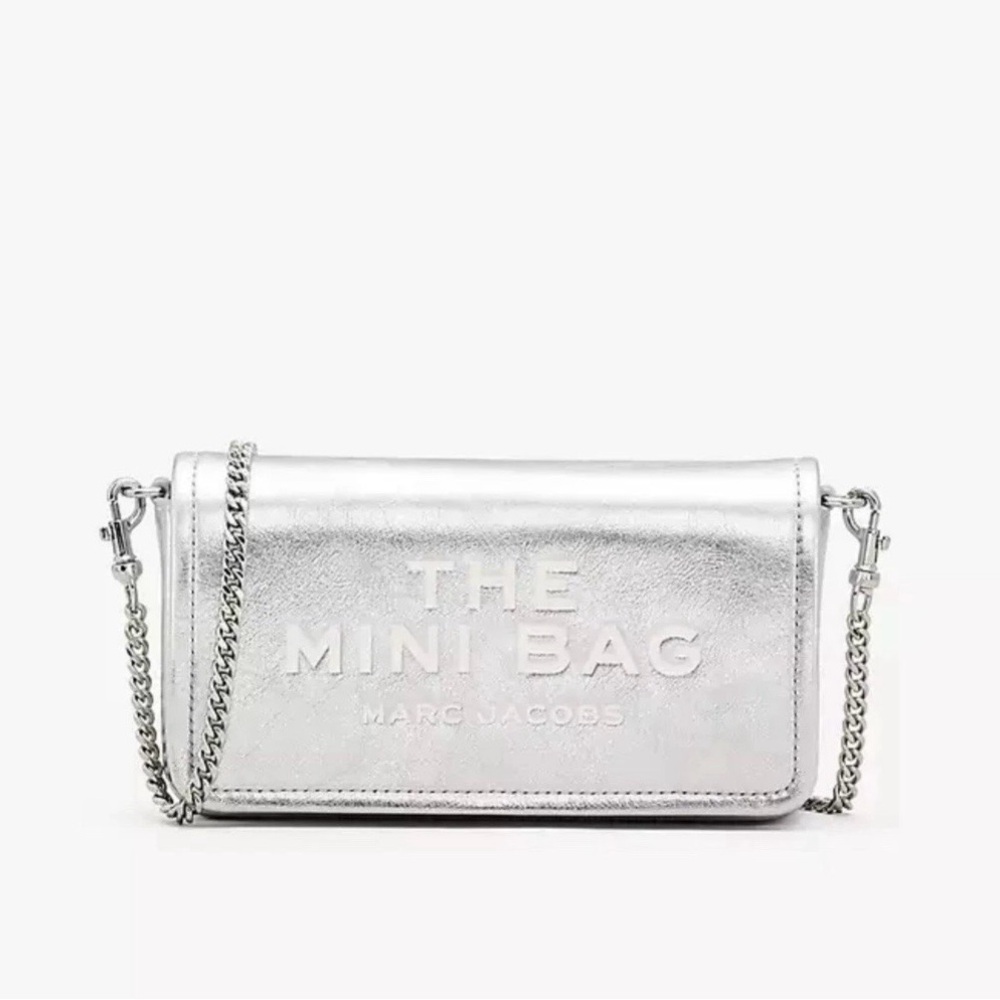 NWT Marc Jacobs Women's Marc Jacobs The Metallic Leather Chain Mini Bag Silver